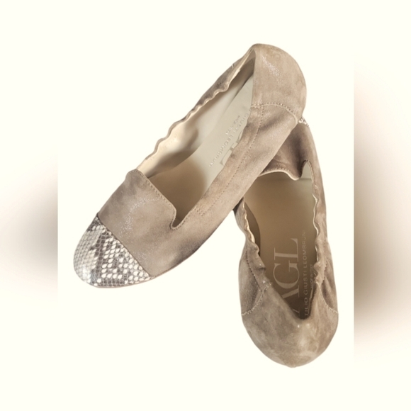 AGL Attilio Giusti Leombruni Snake Embossed Print Made in Italy Flats Sz 38 - Picture 4 of 7